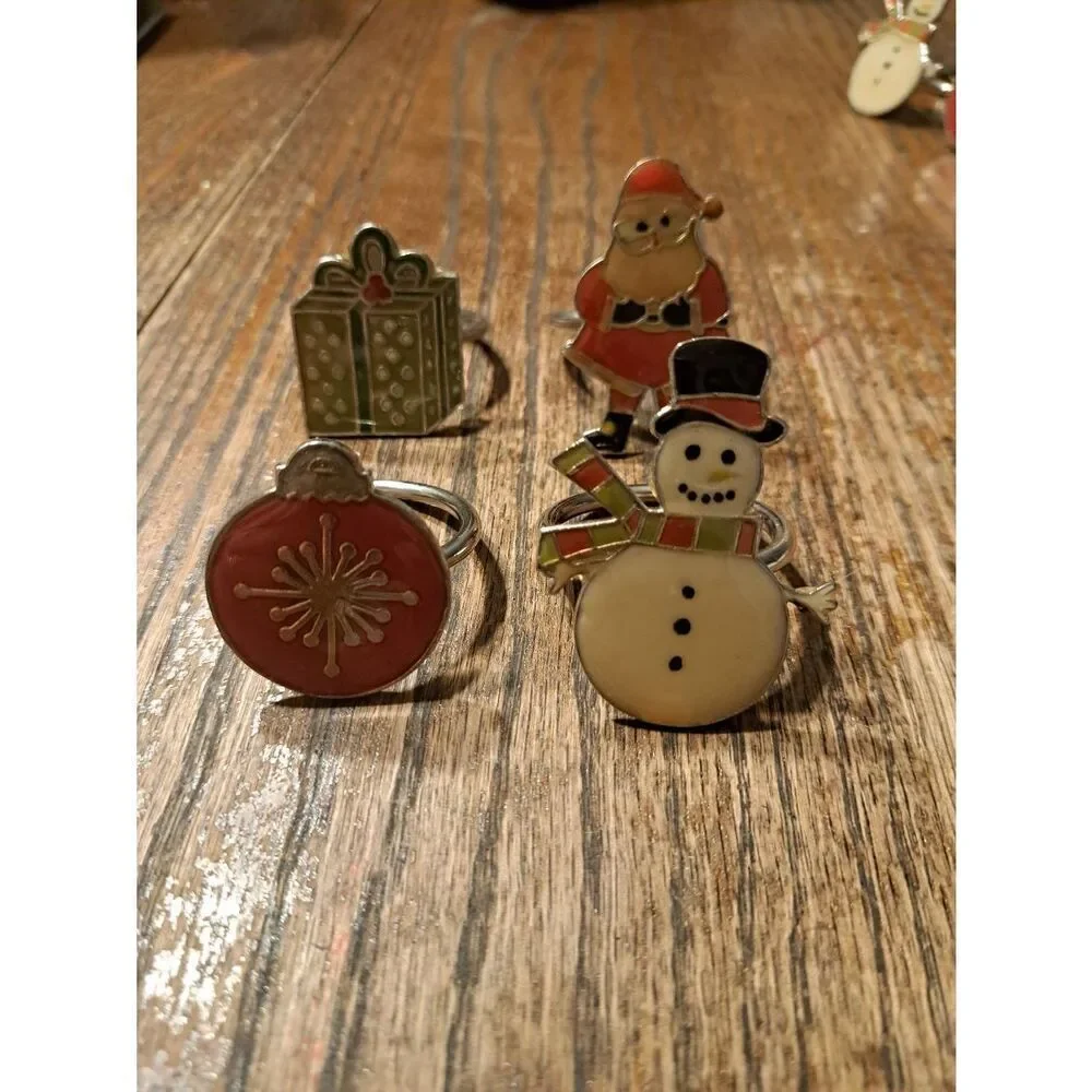 Trim-A-Home Christmas Holiday Napkin Rings Set 4 Holiday Novelty Vintage